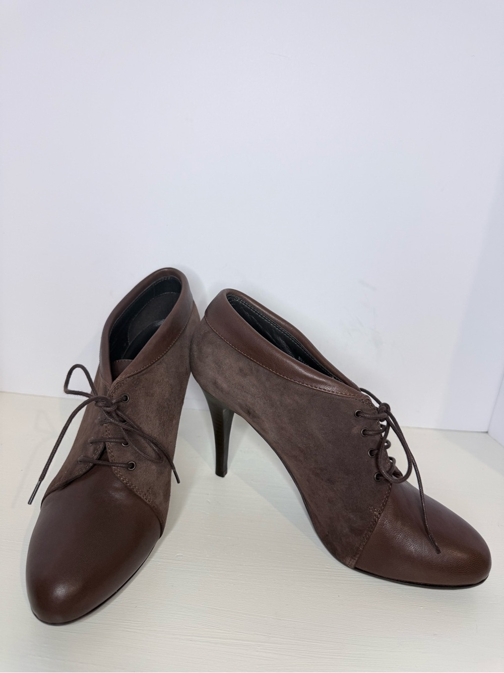 J. Crew Brown Leather & Suede Lace-Up High Heel Booties 8.5